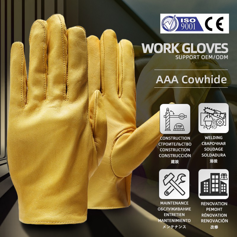 QIANGLEAF leather glove Cowhide Leather Safety Working Glove outdoor hiking safety gloves 130NP
