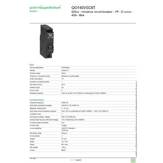 Schneider Electric - QOvs เซอร์กิตเบรกเกอร์ ลูกย่อยชนิด 40 แอมป์ 1 โพล 6kA_QO140VSC6T ที่ร้าน PlugOn
