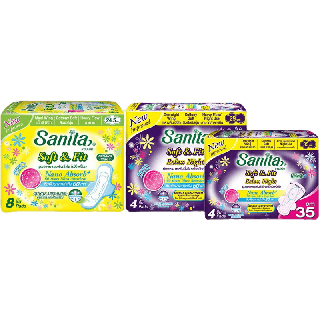 [ส่งฟรีใช้โค้ด 44FREE40] Sanita Soft&Fit / แซนนิต้า ผ้าอนามัย ซอฟท์ แอนด์ ฟิต ผิวสัมผัสนุ่ม / แบบกลางวัน - แบบกลางคืน