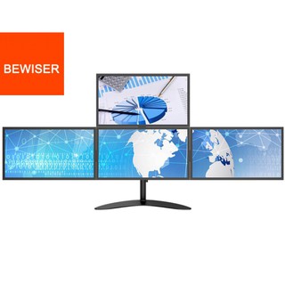 BEWISER S4C ขาตั้งคอม 4 จอมอนิเตอร์ VESA15"-30"&lt;บน1+ล่าง3&gt;ฐานโลหะสีดำ Triple+One Vertical Monitor Mount Desk Stand black