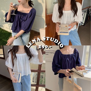 Lena Studio🌷พร้อมส่ง ♡ Minimal Blouse เสื้อสไตล์เกาหลี งานมินิมอลคาเฟ่