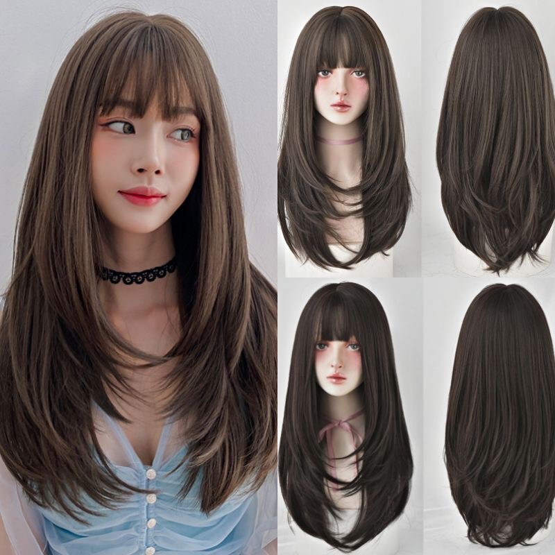 วิกผม🔥 พร้อมส่ง วิกผม พรีเมี่ยม ผมตรง สไลด์ผมเข้ากรอบหน้า 50Cm แถมnetฟรี วิกผมสว