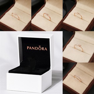 Pandora แหวนหมั้นแต่งงาน ประดับเพชร เพทาย ทอง 14K สีโรสโกลด์ พร้อมกล่อง สําหรับแฟนสาว