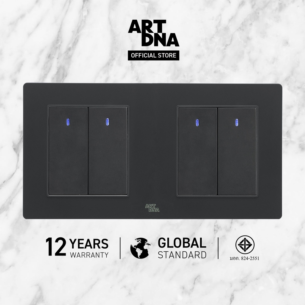 ART DNA รุ่น A77 Switch LED 2 Gang 1 Way ขนาด 3×3″ สีดำ  ปลั๊กไฟโมเดิร์น ปลั๊กไฟสวยๆ สวิทซ์ สวยๆ switch design – โปรปัง