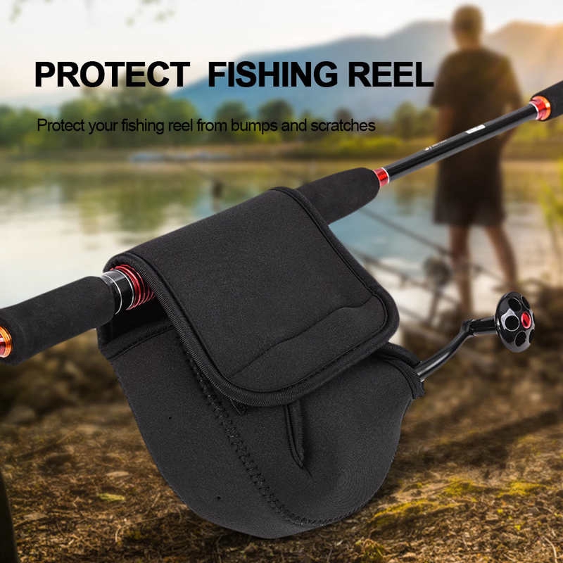 Shanrya Fishing Reel Cover, Soft Durable 2Sizes LEO Reel Pouch Reel Protective Cover, Waterproof With Fastener Tape For Fishing Beginner Fishing Lover(L