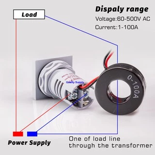 ดิจิตอล โวลต์มิเตอร์ แอมป์มิเตอร์ กระแสสลับ จอLED แบบคู่ AC 50-500V, 1-100A Meter