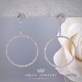 ต่างหูระย้าใหญ่ ฝังคริสตัลกลม ขนาดใหญ่ ตุ้มหู เครื่องประดับ ER0775 ValueJewelry