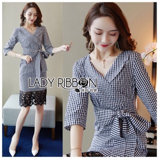 Black &amp; White Gingham Cotton and Lace Wrap Dress