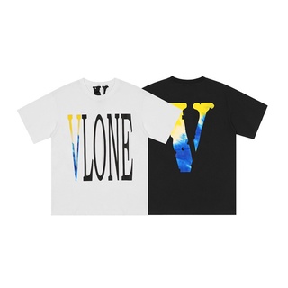 เสื้อยืดแขนสั้นลําลอง ผ้าฝ้าย ทรงหลวม พิมพ์ลาย Big V Print Vlone พลัสไซซ์ สไตล์คลาสสิก สําหรับผู้ชาย และผู้หญิง ไซซ์ S -