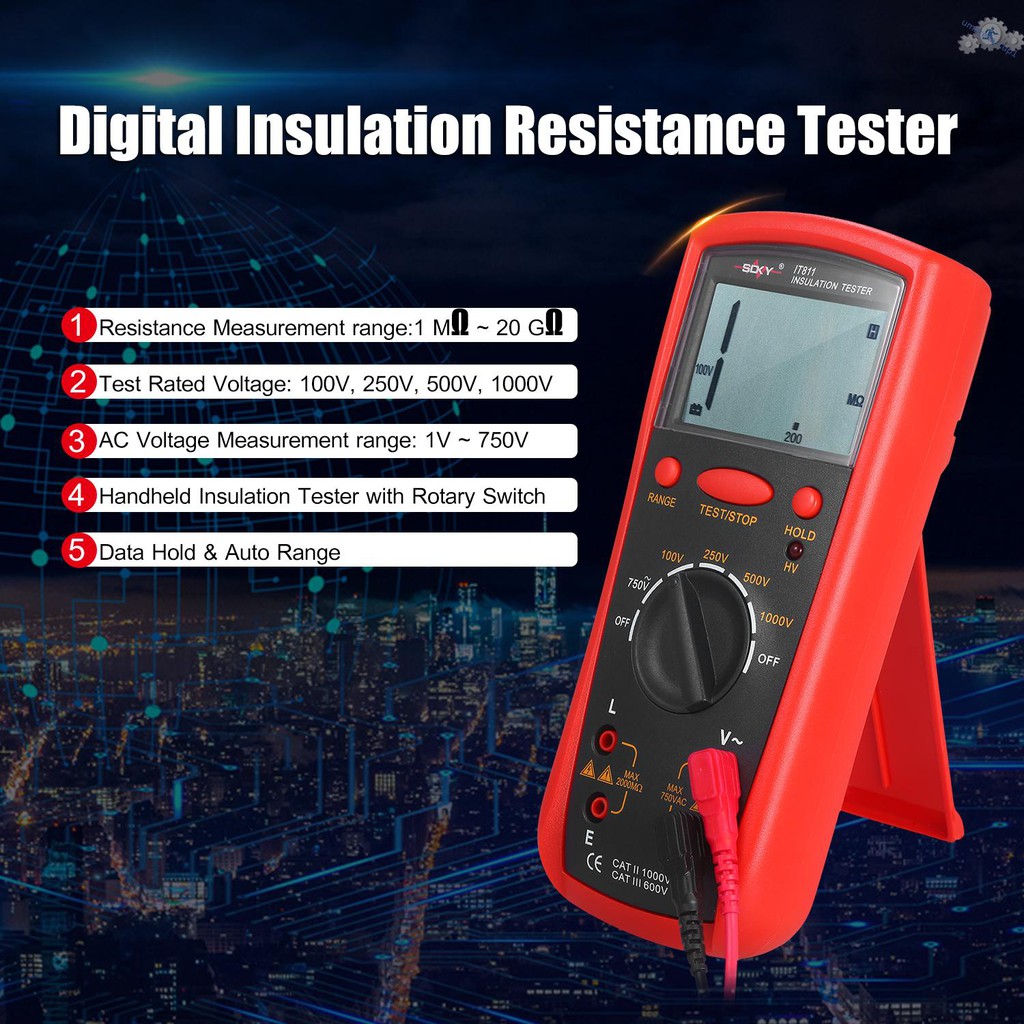 Insulation Resistance Meter Digital Megger Ohmmeter Handheld Insulation ...