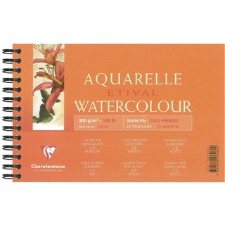 Clairefontaine กระดาษวาดเขียน สีน้ำ ผิวกึ่งหยาบ 300 แกรม 12x18 ซม. Etival wirebound cold pressed 12x18cm 12sh 96062C