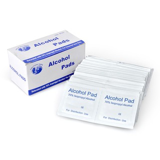 พร้อมส่ง  Alcohol pads  แผ่นเช็ดแอลกอฮอล์ สำหรับเช็ดทำความสะอาด (1 กล่อง 100 แผ่น)