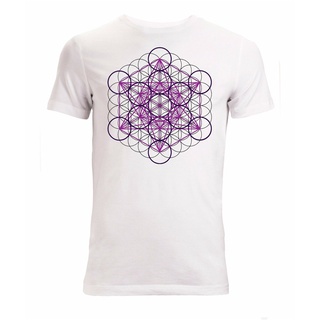 [COD]เสื้อยืด ผ้าฝ้าย 100% พิมพ์ลาย Merkaba Star Tetrahedron Flower Of Life สีม่วง สีขาว สําหรับผู้ชาย และผู้หญิงS-5XL