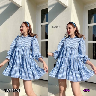 MM15506 เดรสลายสก็อตแขนยาวไหล่ระบาย Plaid dress with long sleeves, ruffled shoulders