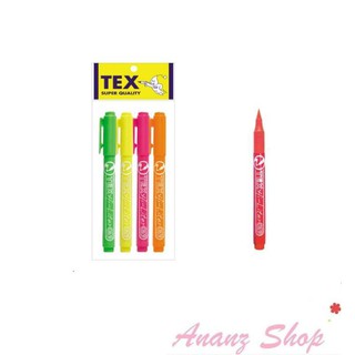 ปากกาไฮไลท์ ปากกาเน้นข้อความ หัวพู่กัน แพ็ค 4 ด้าม คละสี TEX