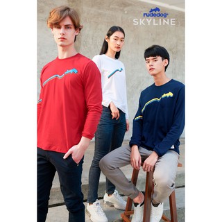 rudedog long sleeve shirt เสื้อแขนยาว รุ่น SKYLINE เสื้อแฟชั่น คอกลม ลายสกรีน ผ้าฝ้าย cotton ฟอกนุ่ม