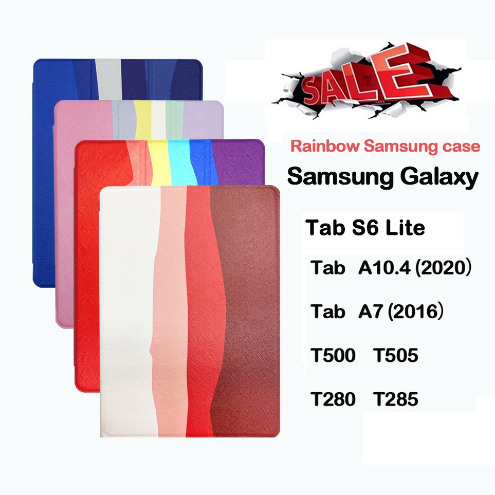 103.เคส ฝาพับ ซัมซุง แท็ปเอ สีรุ้ง Samsung Galaxy  Tab S6 lite Tab A7 lite Tab A7 2020  มีช่องใส่ปากกา