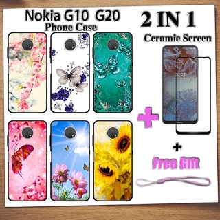 2 IN 1 Nokia G10 G20 เคสโทรศัพท์ พร้อมกระจกนิรภัย เซรามิค ป้องกันหน้าจอ ฟิล์มโค้ง ผีเสื้อ