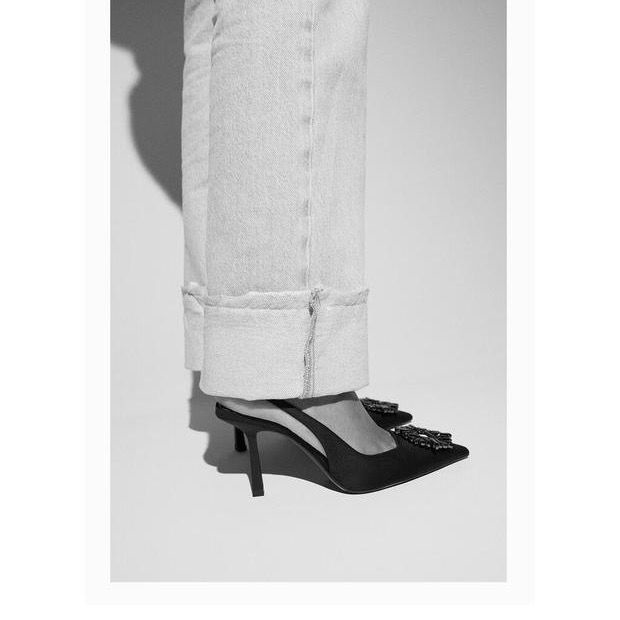 ZARA ซาร่า รองเท้าผู้หญิง รองเท้าแตะส้นสูงสีดํา