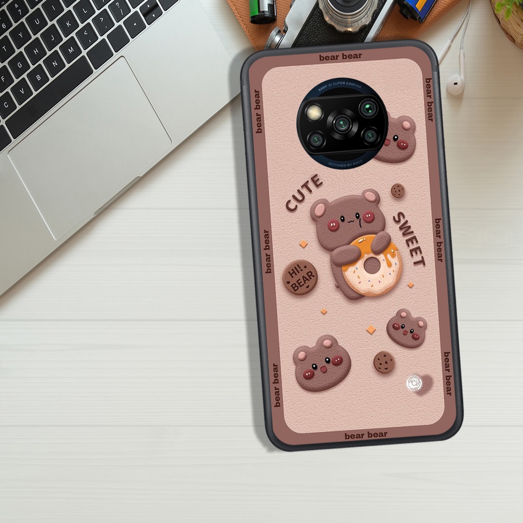 Xiaomi POCO X3 - POCO X3 PRO - POCO M3 - REDMI 9T Case, Lovely Chocolate Bear Print .