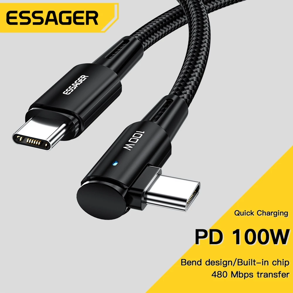 Essager 100W/60W ประเภท c ถึงพิมพ ์ c สายชาร ์ จเร ็ วสายเคเบิลข ้ อศอกข ้ อมูลรองรับ PD QC 4.0