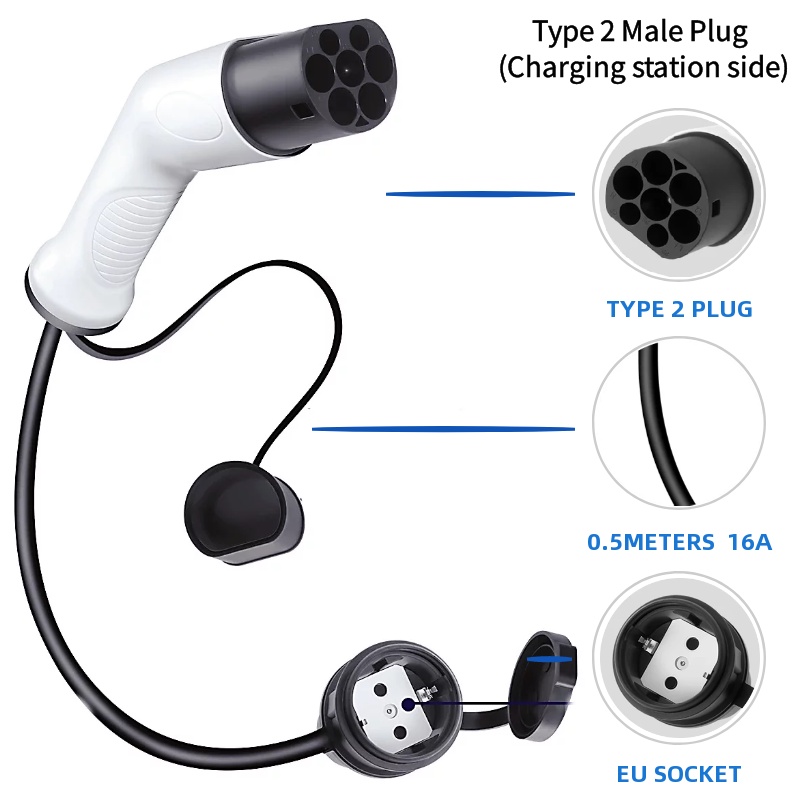 16A 1Phase EV Charger Type 2 EVSE Plug Adapter For Electric Bicycle Motorbike Charge From Public Cha