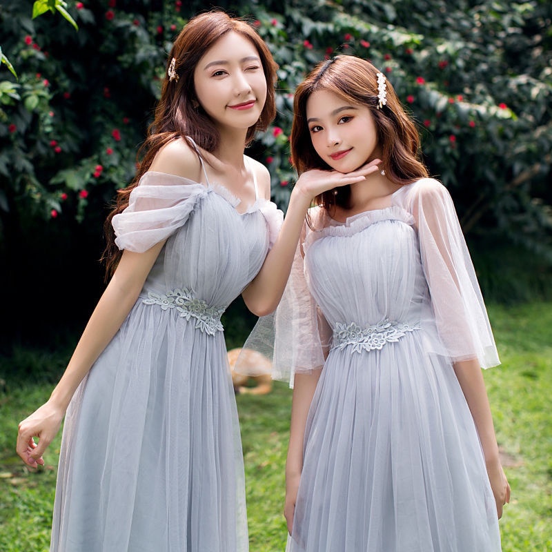 ชุดเพื่อนเจ้าสาวสีเทาชุดเดรสยาวแม็กซี่เดรสน้องสาวชุดนักเรียนใหม่ไซส์ใหญ่ - รูปที่ 2