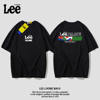 Lee เสื้อยืดแขนสั้น ผ้าฝ้าย พิมพ์ลายด้านหน้า และด้านหลังS-5XL