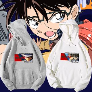 ใหม่ เสื้อกันหนาวลําลอง ผ้ากํามะหยี่ แบบบาง มีฮู้ด ลายการ์ตูนนักสืบโคนัน