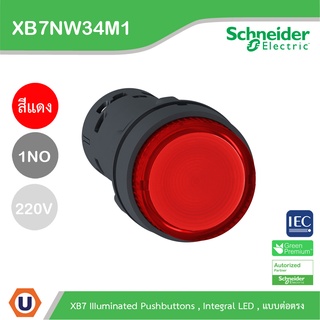 Schneider - XB7NW34M1 สวิตช์ปุ่มกดแบบมีแลมป์, สีแดง, ขนาด 22 มม, แบบต่อตรง 220 V AC, 1 NO  สั่งซื้อได้ร้าน Ucanbuys