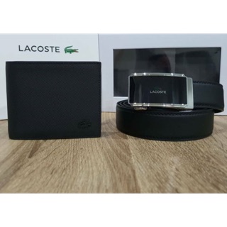 Set กระเป๋าสตางค์ &amp; เข็มขัดผู้ชาย Lacoste แท้ สีดำ สวยหรู ดูดี เซ็ตของขวัญสุดคุ้ม