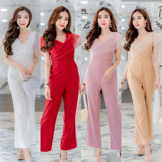 hbstation.shop เสื้อผ้าผู้หญิง Jumpsuitยาว สีขาว แดง ชมพู ครีม พร้อมส่ง