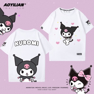 เสื้อยืดโอเวอร์ไซส์อะนิเมะ Kuromi ร่วมแขนสั้นเสื้อยืดสำหรับผู้ชายและผู้หญิงในฤดูร้อนปี 2021 ผ้าฝ้ายแท้หลวมหวานเย็นครึ่งแ