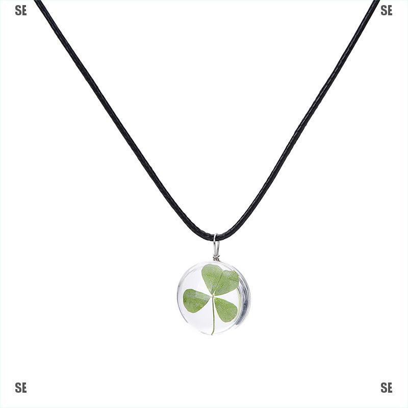 Charm Real Green Lucky Shamrock Clover Four Leaf Round Pendant Necklace Friends
