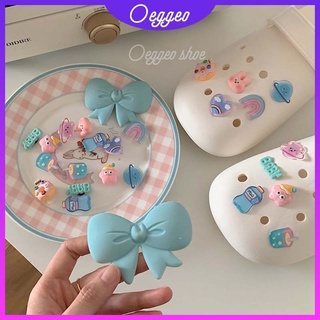 Oeggeo shop หัวเข็มขัดติดรองเท้า ลายการ์ตูน ประดับโบว์ สีฟ้า สําหรับตกแต่งรองเท้า DIY