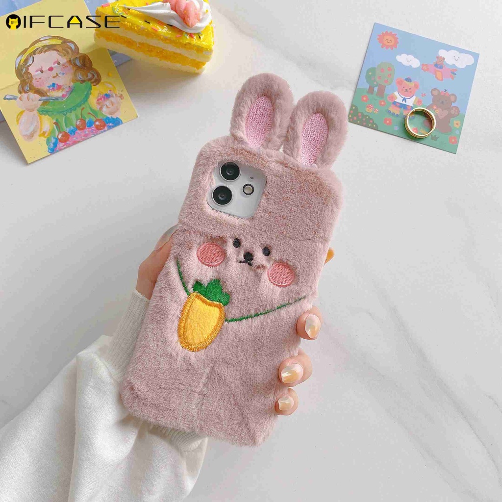 Xiaomi Poco X3 GT F3 Redmi K40 K30 K20 Note 7 Pro 7A 6 6A Pro 5 Plus Phone Case Hairy Plush Carrot Rabbit Winter Warm Cute Cartoon Pink Soft TPU Casing Cases Case Cover #8