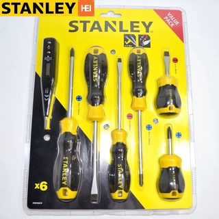 STANLEY ไขควงชุด 66-679 ปากแบน ปากแฉก 6 ตัว+ ไขควงลองไฟ