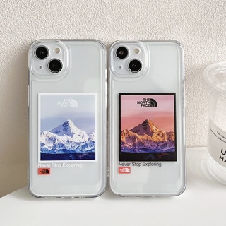 เคสโทรศัพท์มือถือแบบใส กันรอยเลนส์กล้อง ลาย The North Face Snow Mountain Sky เรียบง่าย แฟชั่น สําหรับ iPhone 14 13 12 11 Pro Max 14 Plus X XR XS Max 7 8 Plus