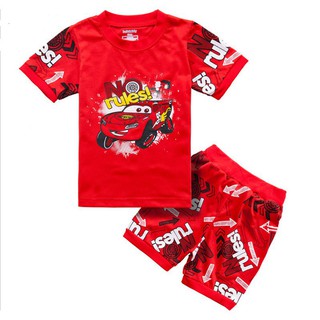 READY STOCK 2 ชิ้นชุดเด็กแขนสั้น Disney Cars ชุดนอนชุดนอน Homewear 2-7Yrs