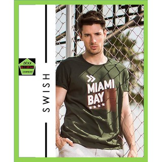 Miami bayเสื้อคอกลม ชาย  รุ่น Swish สีเขียวแก่