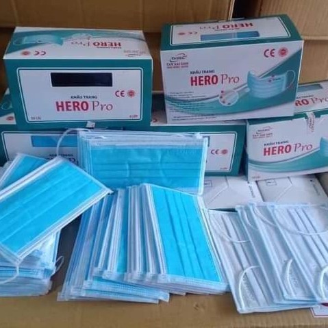 HERO PRO 4LOP ISO9001 ขายยกลัง 1ลังมี50กล่อง 1กล่องมี50ชิ้น หน้ากากอนามัยงาน4ชั้นจากเวียดนามคุณภาพดีมีราคาถูก