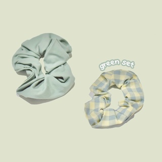 Green Plaid Print Scrunchie ยางมัดผมสีเขียวสไตล์เกาหลี