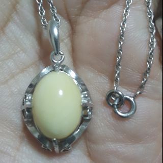 สร้อยคอจี้เงินแท้ชุบทองคำขาว งานเก่ามีตอก (Sterling silver necklace &amp; pendent)