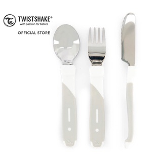 Twistshake Learn Cutlery Stainless Steel ชุดช้อนส้อมสำหรับเด็ก ด้ามจับพลาสติก หัวสแตนเลส (สีขาว/White)