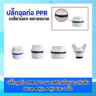 ปลั๊กอุดท่อ PPR PVC พลาสติกพร้อมยางกันซึม เกลียวนอก หลายขนาด