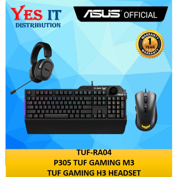 ASUS TUF-RA04 คีย์บอร์ดเกม, P305 TUF M3 MOUSE & TUF GAMING H3 HEADSET COMBO & TUF Gaming K3 Gen II R