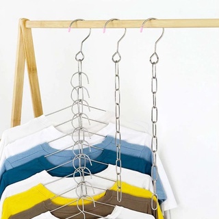 8/10 Holes Chain Hooks Folding Magic Hanger Clothes Hanger Gadgets Space Saving Stainless Steel Display Rings Storage Hanger Wardrobe Multifunctional Simple Closet Organizer