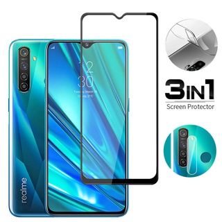 3-in-1 กระจกนิรภัยเต็มหน้าและหลังและเลนส์กล้อง ตัวป้องกันหน้าจอ สำหรับ Realme 7 6 5 3 Pro C3 C11 C12 ฟิล์มไฮโดรเจล