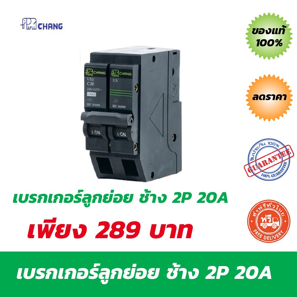 Chang ลูกย่อย 2P เซอร์กิตเบรคเกอร์ ตราช้าง 20A