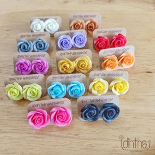 ต่างหูกุหลาบ จากดินปั้น แบรนด์ไอดินไทย Rose Earrings idinthai brand